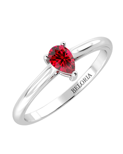 Bague solitaire en or blanc avec rubis poire