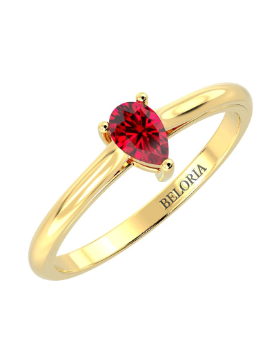 Bague solitaire en or jaune avec rubis poire