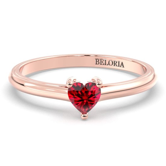 Bague solitaire en or rose avec rubis coeur
