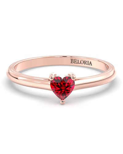 Bague solitaire en or rose avec rubis coeur