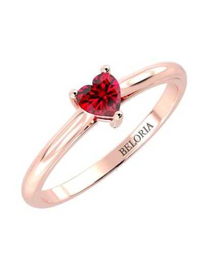 Bague solitaire en or rose avec rubis coeur