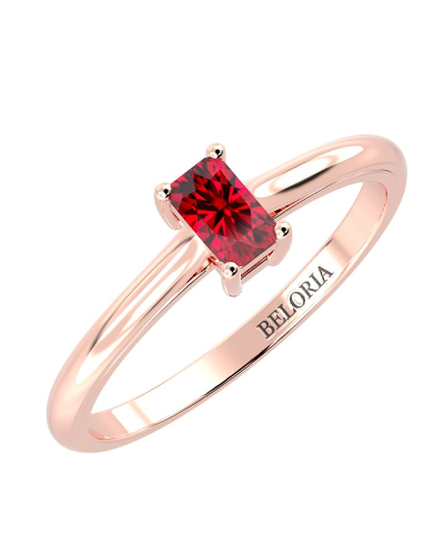 Bague solitaire en or rose avec rubis emeraude