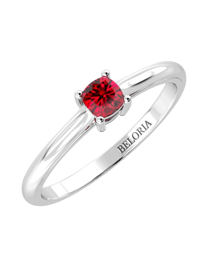 Bague solitaire en or blanc avec rubis coussin