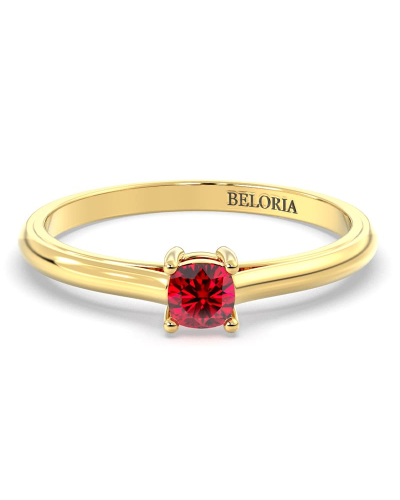 Bague solitaire en or jaune avec rubis coussin
