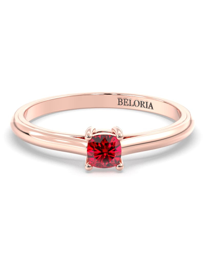 Bague solitaire en or rose avec rubis coussin