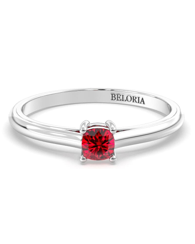 Bague solitaire en or blanc avec rubis coussin