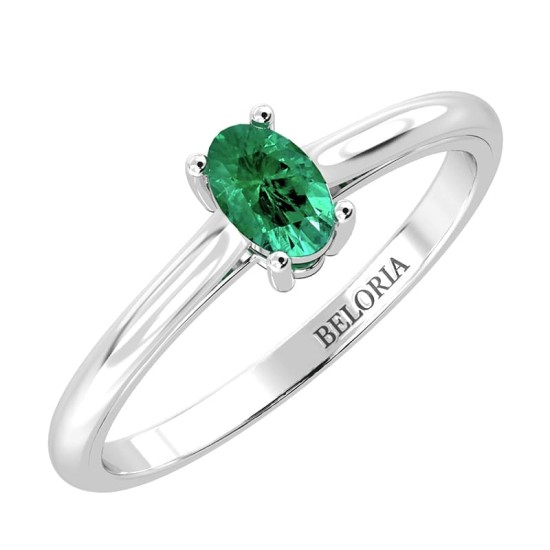 Bague émeraude ovale or blanc