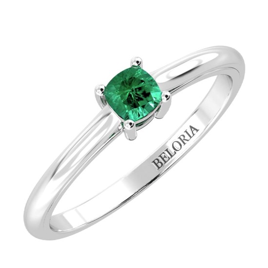 Bague émeraude coussin or blanc