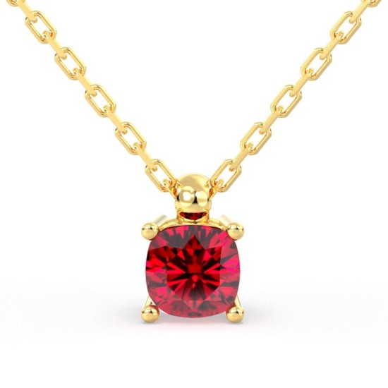collier en or jaune avec rubis coussin