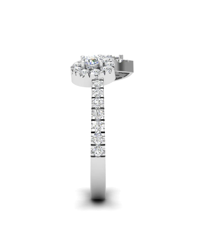 Bague toi et moi en Or blanc avec Halo Accompagné Diamant poire et rond