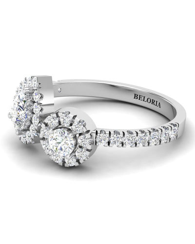 Bague toi et moi en Or blanc avec Halo Accompagné Diamant poire et rond