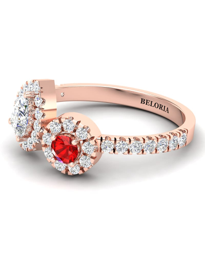 Bague toi et moi en Or rose avec Halo Accompagné Diamant poire et rond