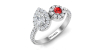 Bague toi et moi en Or blanc avec Halo Accompagné Diamant poire et rond