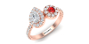 Bague toi et moi en Or rose avec Halo Accompagné Diamant poire et rond