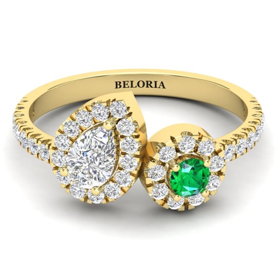 Bague toi et moi diamants et emeraude