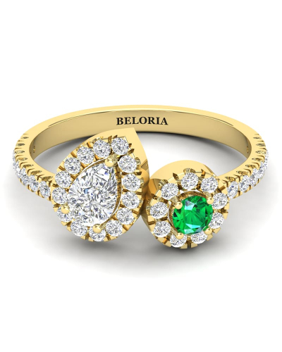 Bague toi et moi diamants et emeraude