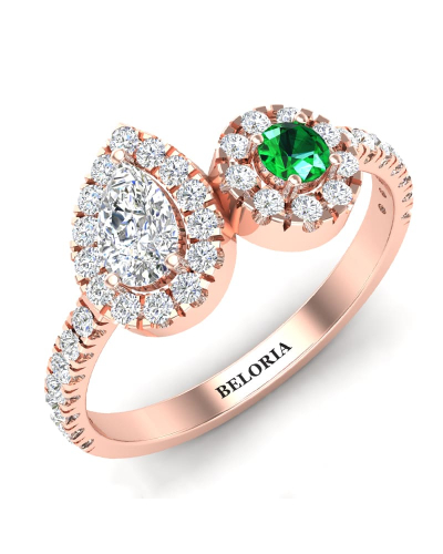 Bague toi et moi diamants et emeraude