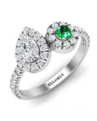 Bague toi et moi diamants et emeraude