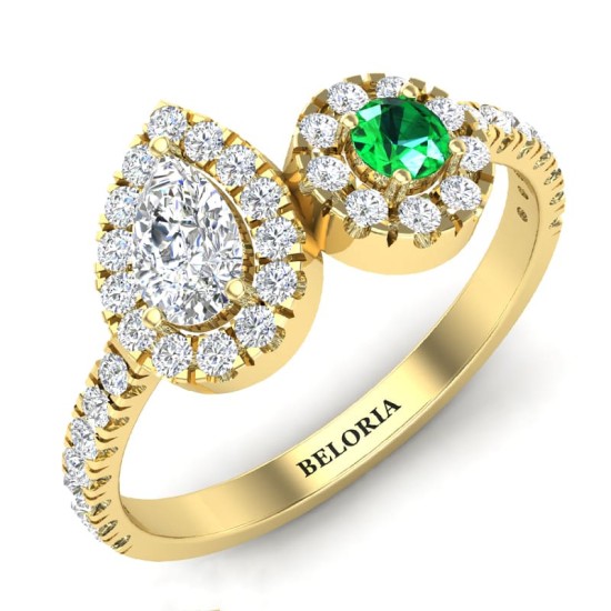 Bague toi et moi diamants et emeraude