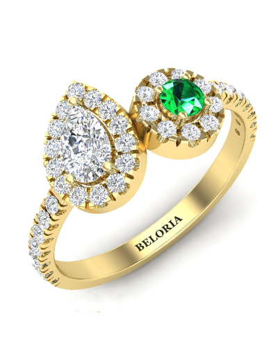 Bague toi et moi diamants et emeraude