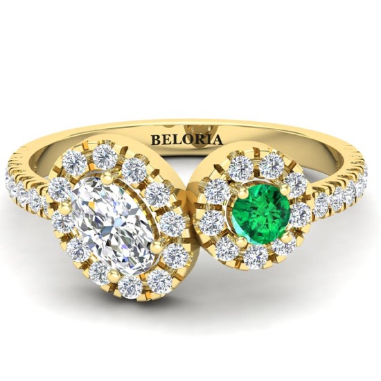 Bague toi et moi ovale emeraude or jaune