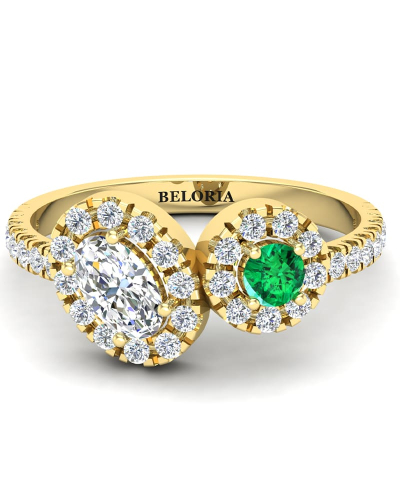 Bague toi et moi ovale emeraude or jaune