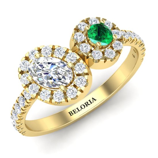 Bague toi et moi ovale emeraude or jaune
