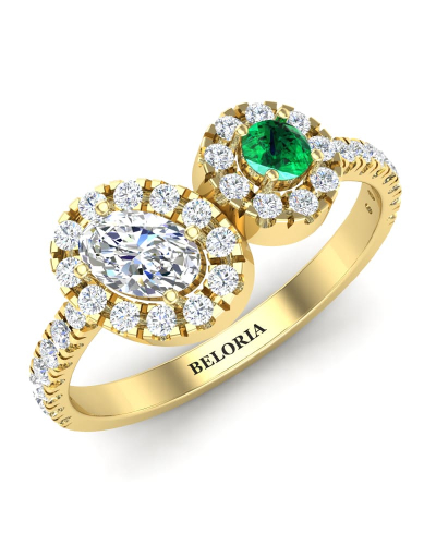 Bague toi et moi ovale emeraude or jaune