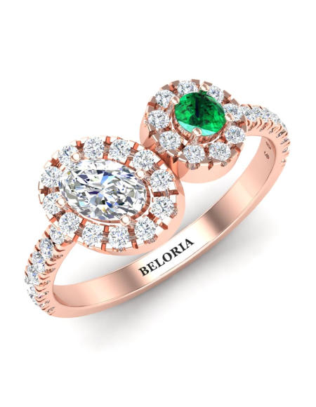 Bague toi et moi ovale emeraude or jaune 2