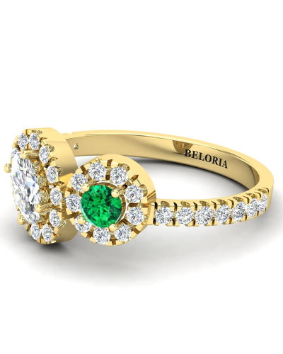 Bague toi et moi ovale emeraude or jaune