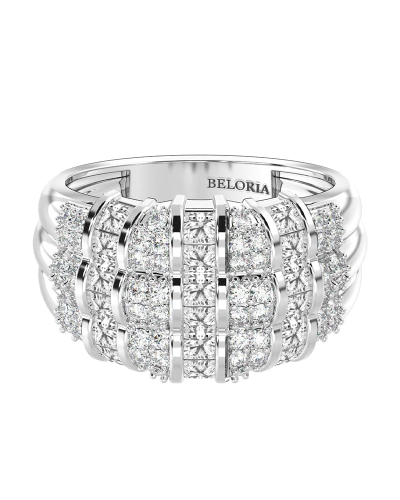 Bague imposante diamants princesse & ronds