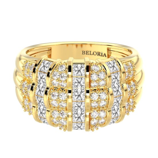 Bague imposante diamants princesse & ronds
