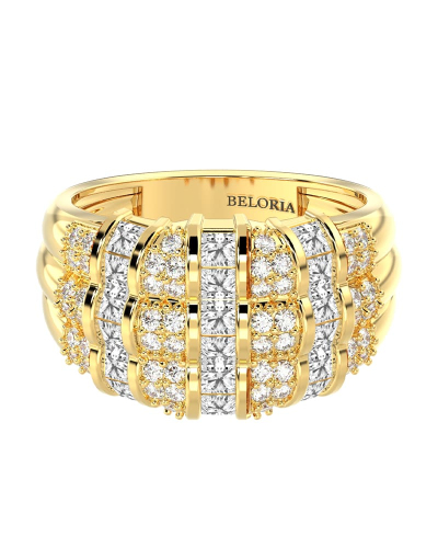 Bague imposante diamants princesse & ronds