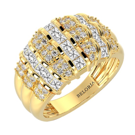 Bague imposante diamants princesse & ronds