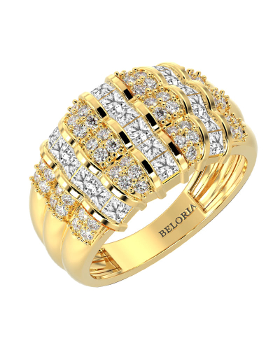 Bague imposante diamants princesse & ronds