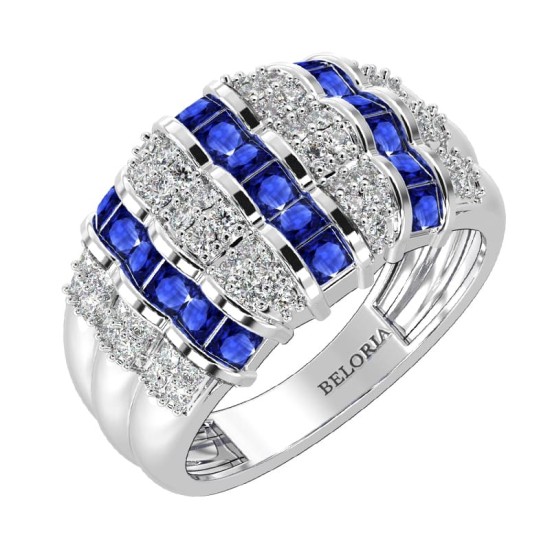 bague large saphir & diamants