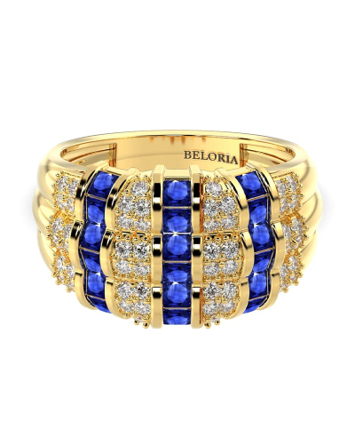 bague large saphir & diamants