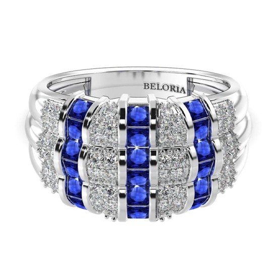 bague large saphir & diamants