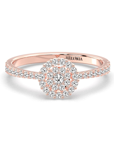 Solitaire illusions coussin halo accompagné en or rose 18k et diamants