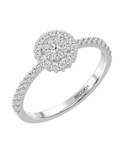 Solitaire illusions coussin halo accompagné en or blanc 18k et diamants