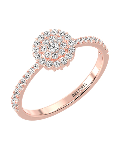 Solitaire illusions coussin halo accompagné en or rose 18k et diamants