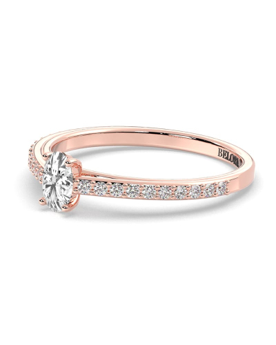 Bague Solitaire en Or rose  Accompagné Diamant Ovale