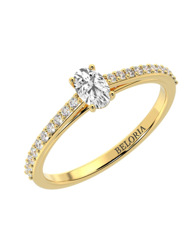 Bague Solitaire en Or jaune  Accompagné Diamant Ovale