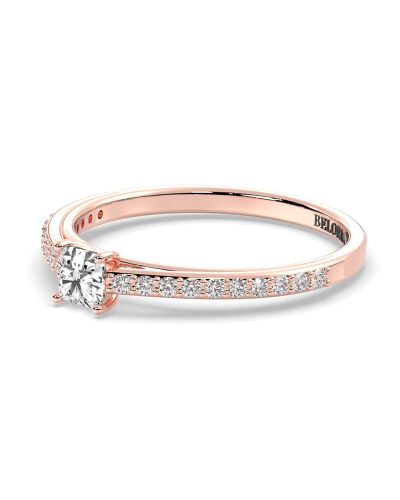 Bague Solitaire en Or rose Accompagné Diamant Princesse