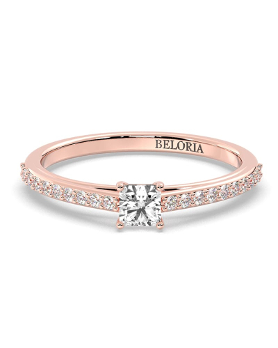 Bague Solitaire en Or rose Accompagné Diamant Princesse