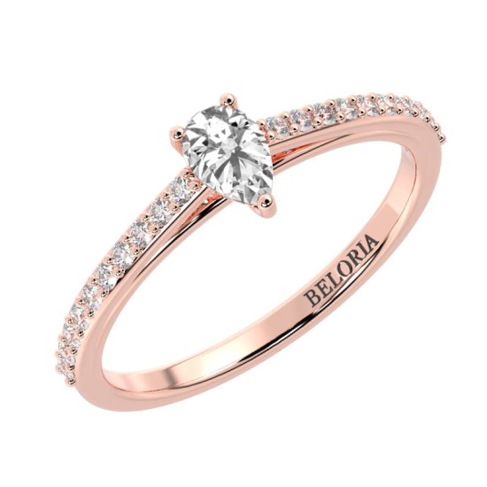 Bague Solitaire en Or rose Accompagné Diamant poire