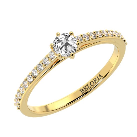 Bague Solitaire en Or jaune Accompagné Diamant Rond