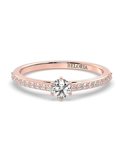 Bague Solitaire en Or rose Accompagné Diamant Rond