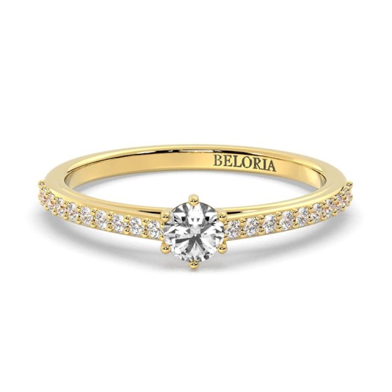 Bague Solitaire en Or jaune Accompagné Diamant Rond
