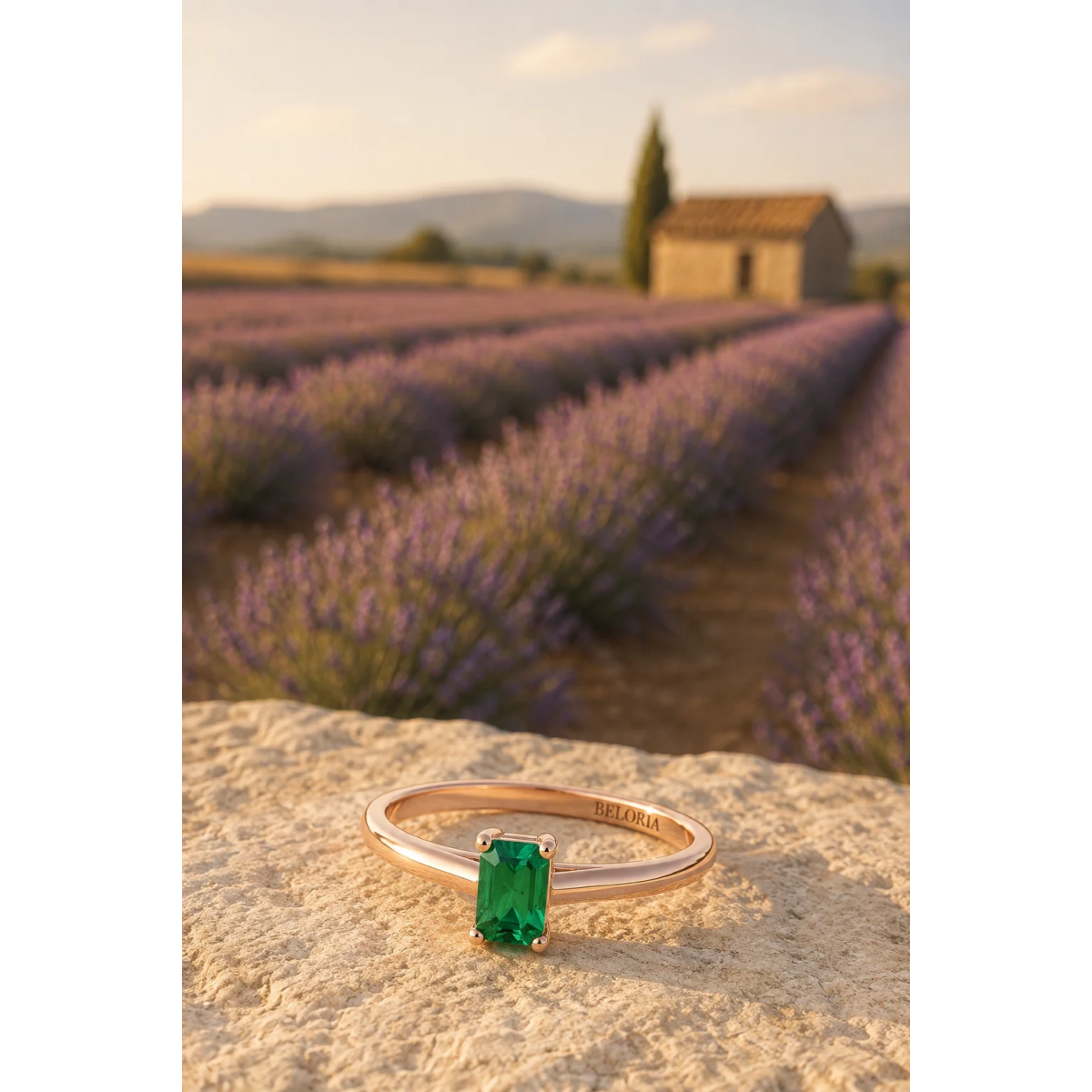 Bague en or simple avec un diamant rectangulaire - Maison Beloria